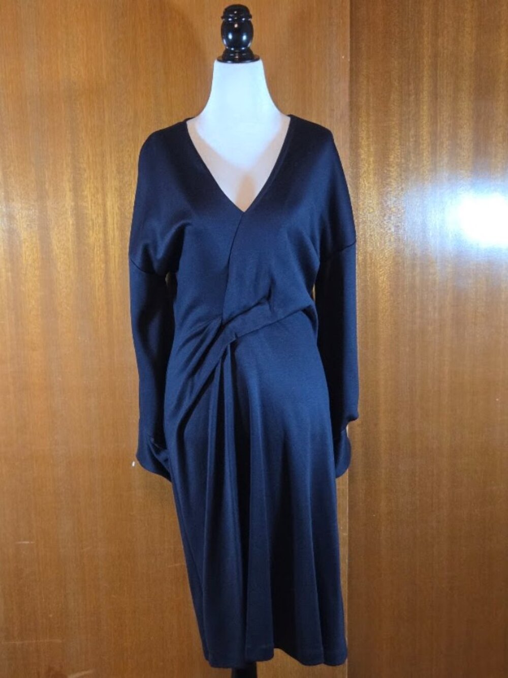 COS Black Long-Sleeve V-Neck Wrap Dress